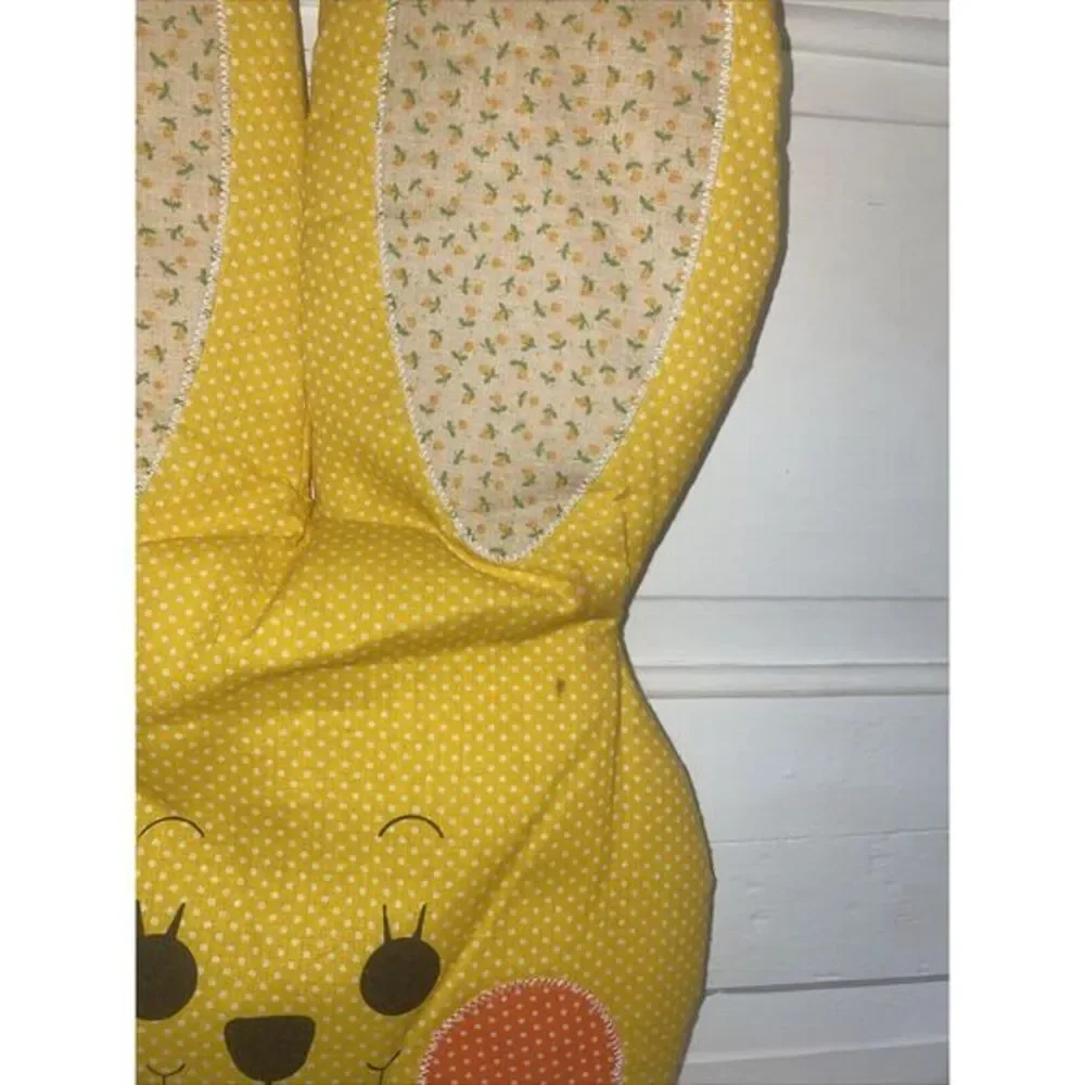 Vtg Baby Bunny Rabbit Fabric plush nursery wall art Judi's Heirloom Has CARROT!!